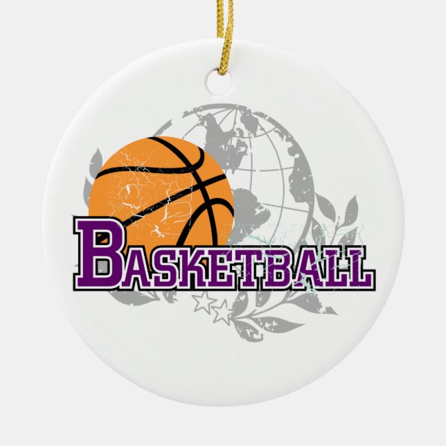 Purple Basketball T-shirts and Gifts Ceramic Tree Decoration (Front)