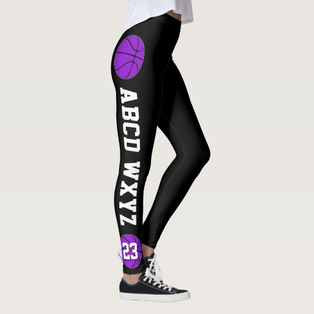 Purple Basketball Team Name & Player Number Sports Leggings (Right)