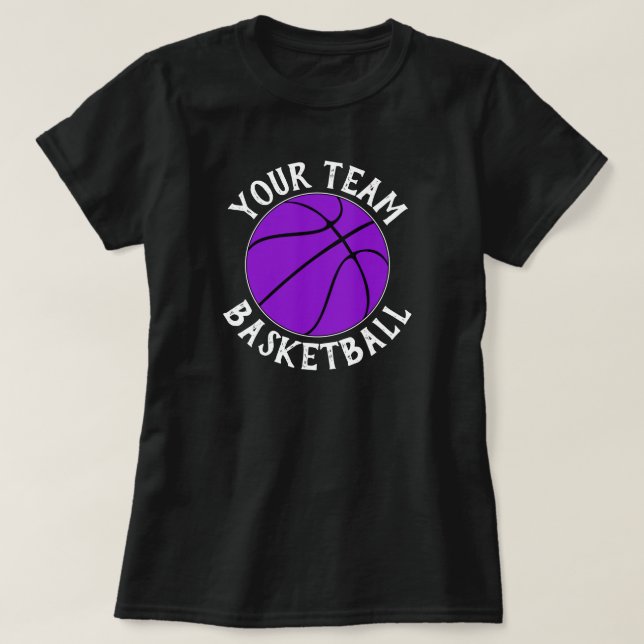 Purple Basketball Team Player Name & Jersey Number T-Shirt (Design Front)