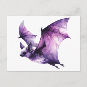 Purple Bat Flying Watercolor Art Postcard
