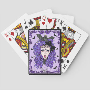 Purple Bat Girl Playing Cards