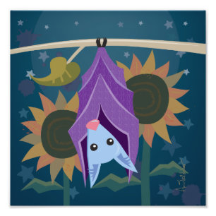 Purple Bat in Sunflower Field Square Art Print