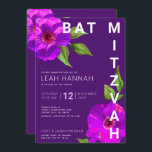 Purple Bat Mitzvah Modern Pink Floral Watercolor Invitation<br><div class="desc">Be proud, rejoice and showcase this milestone of your favourite Bat Mitzvah with this sophisticated, personalised invitation! A chic, stunning, purple cassis and pink floral watercolor with modern san serif type overlays a dark purple plum background. Personalise the custom text with your Bat Mitzvah’s name, date, and venue information. Guaranteed...</div>