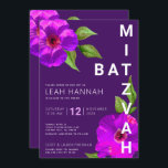 Purple Bat Mitzvah Pink Floral Watercolor Modern Invitation<br><div class="desc">Be proud, rejoice and showcase this milestone of your favourite Bat Mitzvah with this sophisticated, personalised invitation! A chic, stunning, purple cassis and pink floral watercolor with modern san serif type overlays a deep purple plum background. Personalise the custom text with your Bat Mitzvah’s name, date, and venue information. Guaranteed...</div>