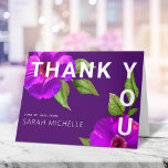 Purple Bat Mitzvah Pink Floral Watercolor Modern Thank You Card<br><div class="desc">Make sure your favourite Bat Mitzvah shows her appreciation to all who supported her milestone event! Send out this this sophisticated, personalised invitation! A chic, stunning, purple pink floral watercolor with modern san serif type overlays a dark purple plum background. Personalise the custom text with your Bat Mitzvah’s name. Guaranteed...</div>