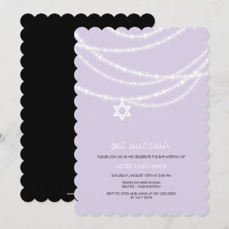 Purple Bat Mitzvah Sparkles Star Of David Invite