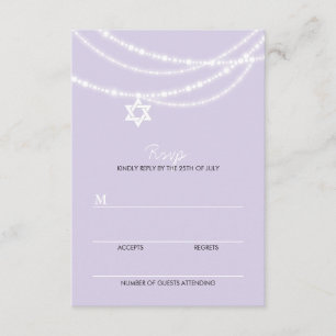 Purple Bat Mitzvah Sparkles Star Of David RSVP Card