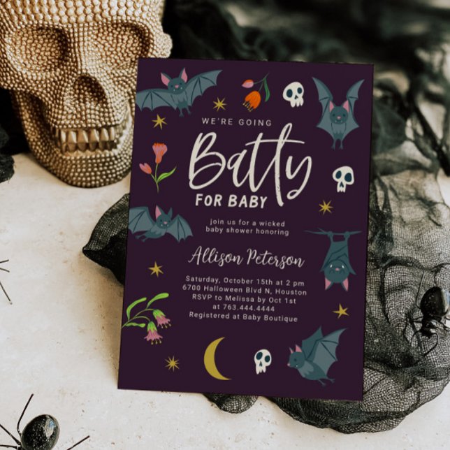 Purple Bats Batty for Baby Shower Invitation (Creator Uploaded)