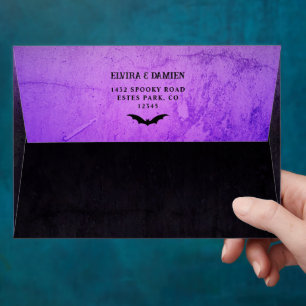 Purple Bats Skeleton Heart Goth Halloween Wedding Envelope