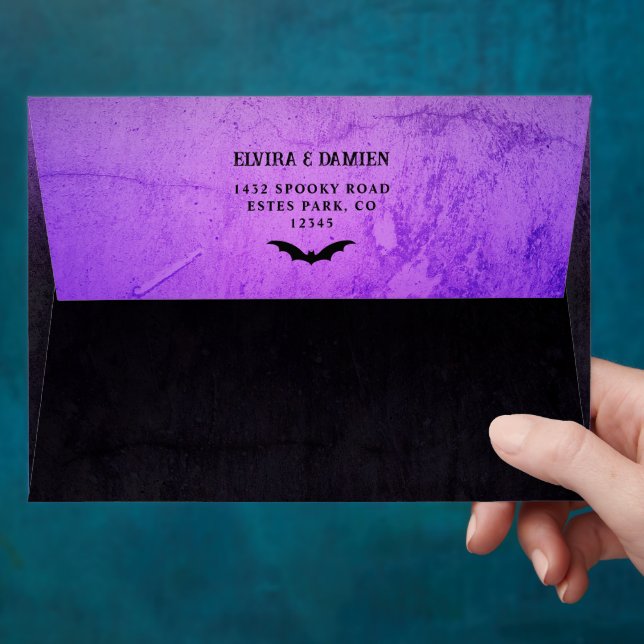 Purple Bats Skeleton Heart Goth Halloween Wedding Envelope (Hand)