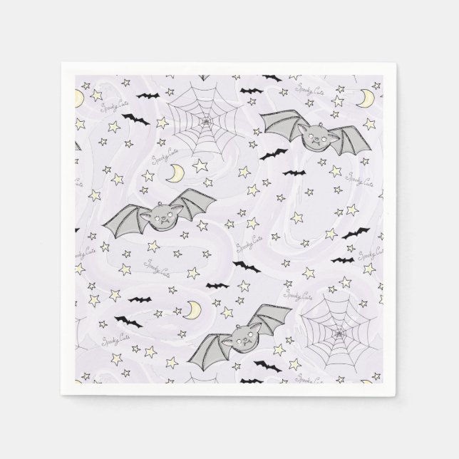 Purple Batty, Stars & Moons Spooky Cute Napkin (Front)