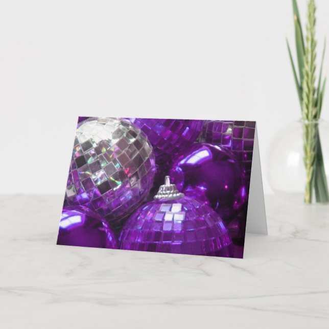 Purple Baubles greetings card (Front)