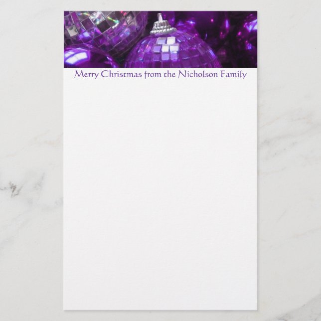 Purple Baubles header stationery purple text (Front)