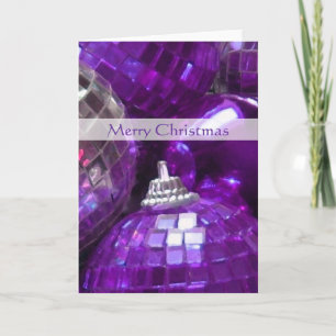 Purple Baubles 'Merry Christmas' card portrait