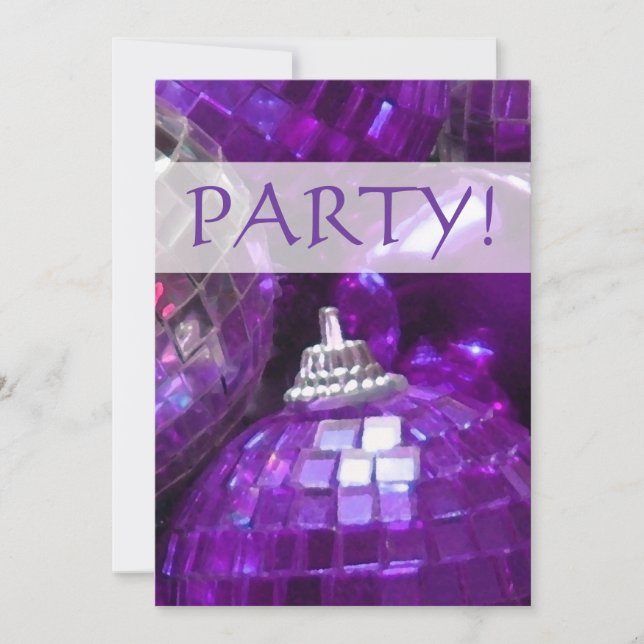 Purple Baubles 'Party!' invitation (Front)