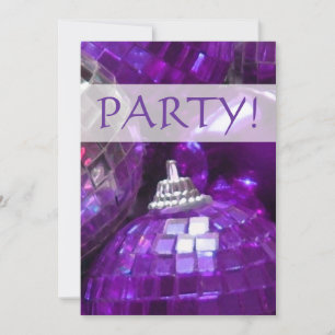 Purple Baubles 'Party!' invitation