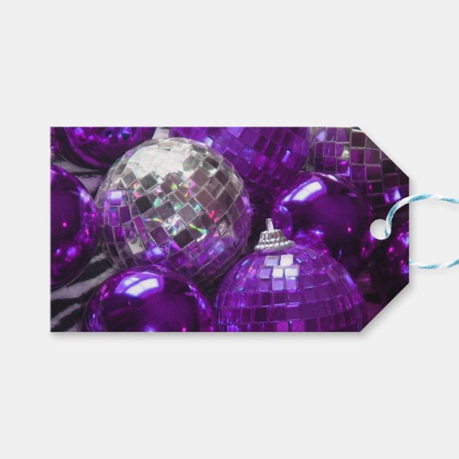 Purple Baubles Text gift tags purple (Front (Horizontal))