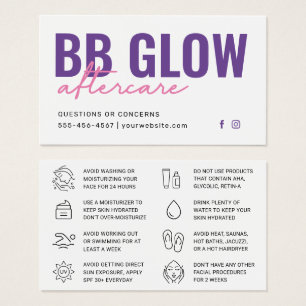 Purple BB Glow After Care Instruction Card