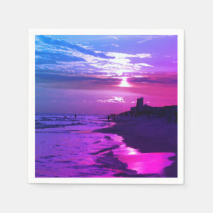 Purple Beach sunset Paper Napkins