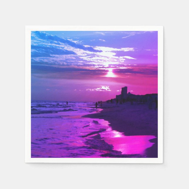 Purple Beach sunset Paper Napkins (Front)