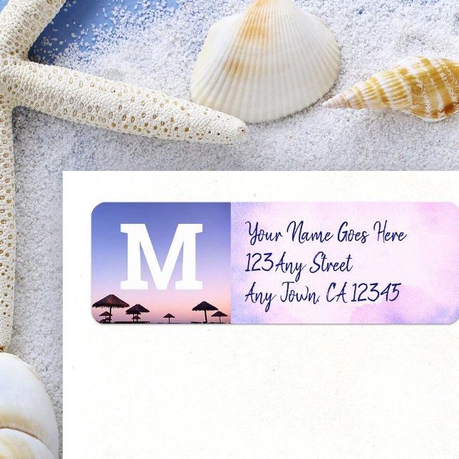 Purple beach sunset photo modern monogram addresss (Creator Uploaded)