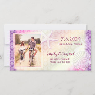 Purple Beach Wedding Save the Date Photo Card