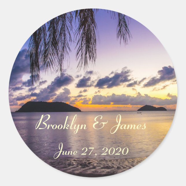 Purple Beach Wedding Stickers (Front)