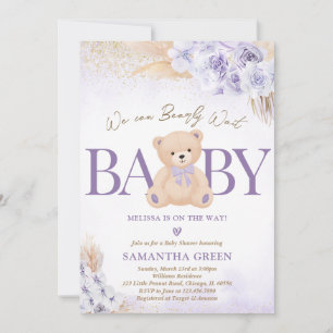 Purple Bear Balloon Baby Shower Invitation