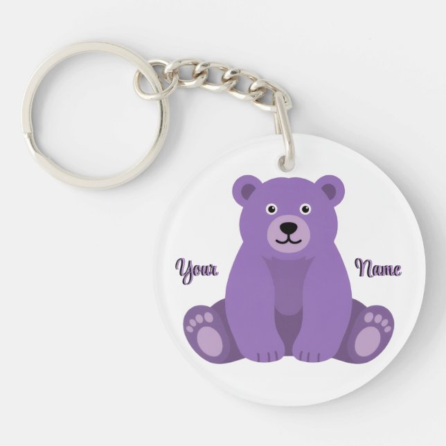 Purple Bear Cute Kawaii Custom Name  Key Ring (Front)