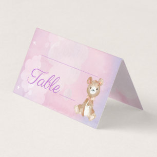 Purple Bear Girl's Baby Shower Table Number