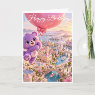 Purple Bear Happy Birthday Card