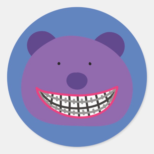 Purple Bear Wearing Braces Orthodontist Classic Round Sticker (Front)