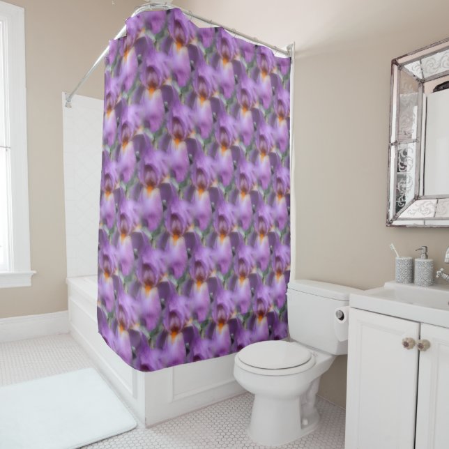 Purple Bearded Iris Flower Nature Pattern Shower Curtain (In Situ)