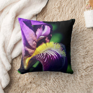 Purple Bearded Iris Flower Petal Close Up  Cushion