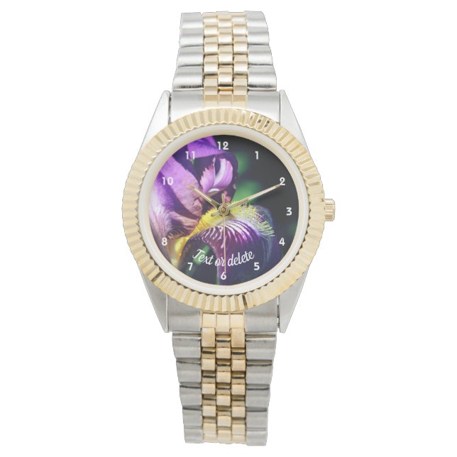 Purple Bearded Iris Flower Petal Personalised  Watch (Front)