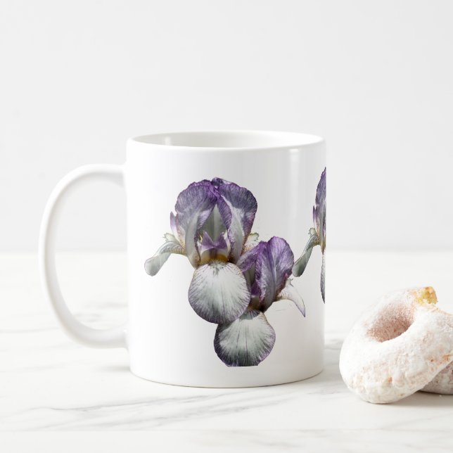 Purple Bearded Iris Flowers  Coffee Mug (With Donut)
