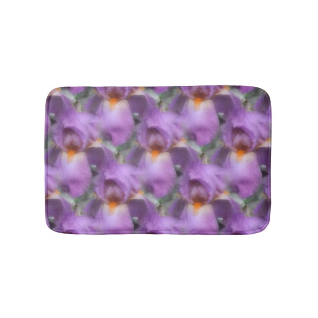 Purple Bearded Iris Flowers Nature Pattern Bath Mat (Front)