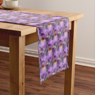 Purple Bearded Iris Flowers Nature Pattern Short Table Runner
