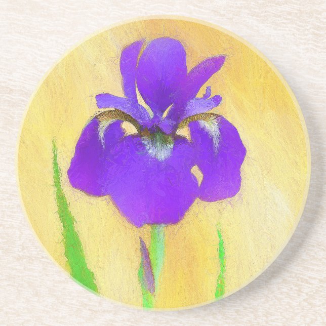 Purple Bearded Iris Painting - Cute Original Dog A Coaster (Front)