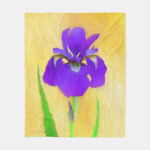Purple Bearded Iris Painting - Cute Original Dog A Fleece Blanket