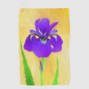 Purple Bearded Iris Painting - Cute Original Dog A Golf Towel