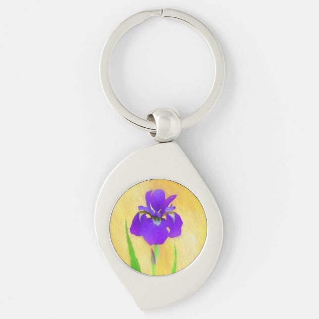 Purple Bearded Iris Painting - Cute Original Dog A Key Ring (Front)
