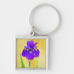Purple Bearded Iris Painting - Cute Original Dog A Key Ring