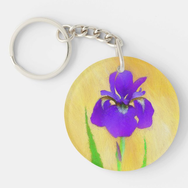 Purple Bearded Iris Painting - Cute Original Dog A Key Ring (Front)