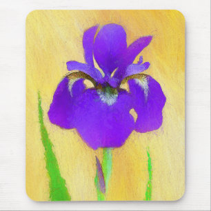 Purple Bearded Iris Painting - Cute Original Dog A Mouse Mat