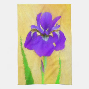 Purple Bearded Iris Painting - Cute Original Dog A Tea Towel