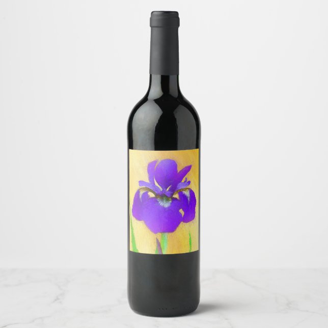 Purple Bearded Iris Painting - Cute Original Dog A Wine Label (Front)