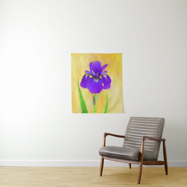 Purple Bearded Iris Painting - Original Flower Art Tapestry (In Situ)