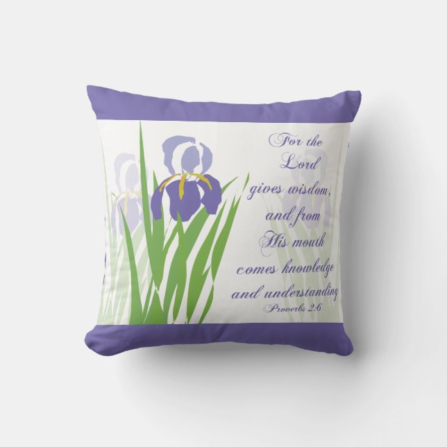 Purple Bearded Iris with Scripture verse Proverbs Cushion (Front)