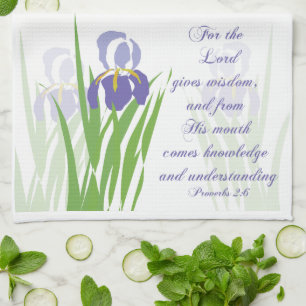 Purple Bearded Iris with Scripture verse Proverbs Tea Towel